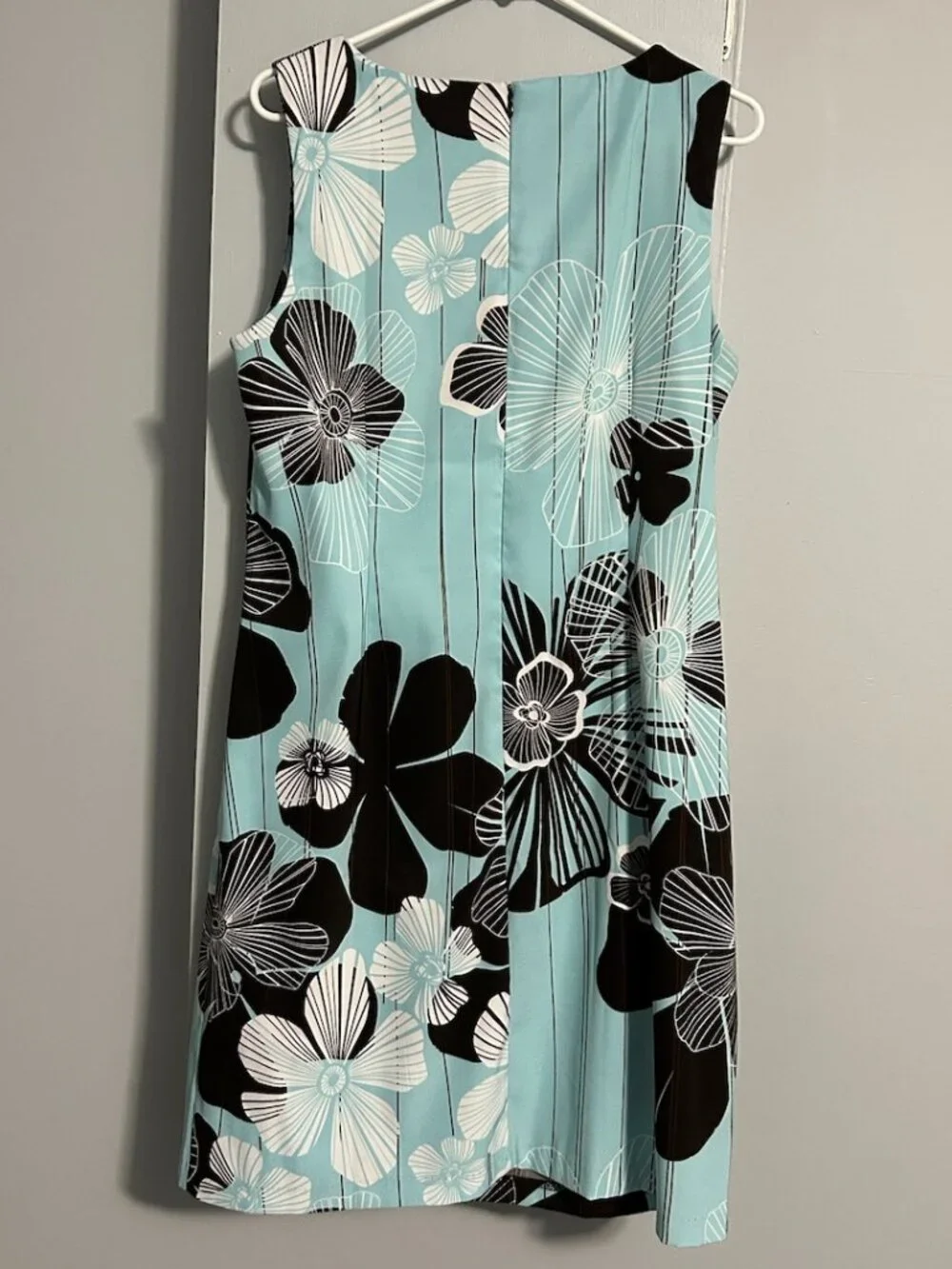 NorthStyle Aqua/Brown/White Floral Sleeveless Sheath Midi Dress Women's 14 - Picture 6 of 10